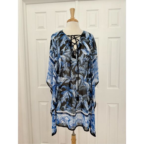 Tommy Bahama Palm Tropical Indigo Garden Lace-Up Tunic Swim Cover-Up Small - Picture 1 of 4